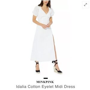 Revolve X Minkpink Idalia White Cotton eyelet sweetheart midi dress women sz L